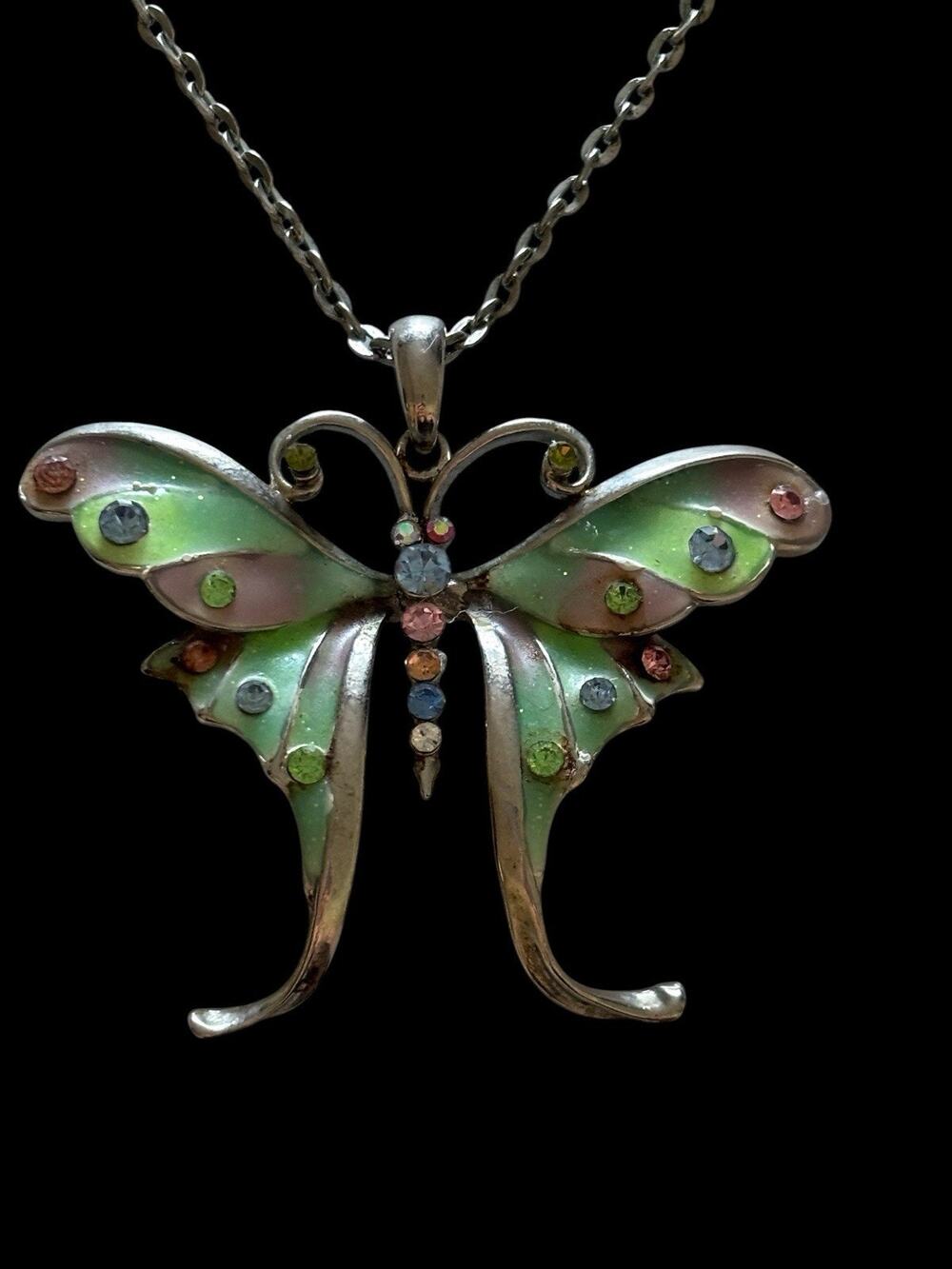 Alilang Ali Lang Butterfly Pendant Rhinestone Pastel Statement Necklace 24”